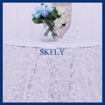 CL049B gražus, elegantiškas vestuvių apvalios baltos rozetės šifono gėlių staltiesė su maža china