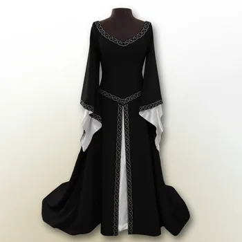 Cosplay Suknelė, Ilgas, Klostuotas Blyksnius Rankovės Cosplay Kostiumų Kietas Gotikos Moterų Suknelė Viduramžių Princesė Off Peties