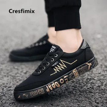Cresfimix zapatos hombre vyrų atsitiktinis, patogūs, aukštos kokybės juodos drobės bateliai vyrai laisvalaikio black & white medžiaga batai b3081