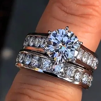 Crystal Moterų Didžiojo Akmens Žiedas Nustatyti Boho Mados Karalienė Sidabro Spalvos Nuotakos Sužadėtuvių Žiedai Moterims Žada Meilės Piršto Žiedą