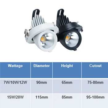 [DBF]Įterptųjų Ištraukiama COB LED Lubų 7W 10W 12W 15W 20W AC85-265V reguliuojamas 360 Laipsnių LED Kamieno Downlight Namo Apšvietimas