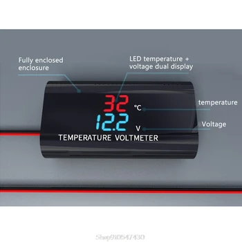 DC 12V LED Digital Voltmeter Termometras 0.28 colių Dual Displa Įtampos Temperatūros Matuoklis Stebėti Automobilių, Motociklų O29 Dropship