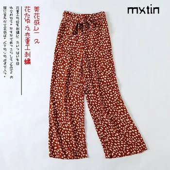 Derliaus leopardas spausdinti pločio kojų kelnės elastingos juosmens lankas kelnės moterims 2020 mados moterų kelnės pantalones mujer