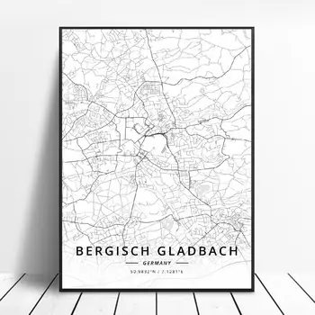 Desau Stuttgart Offenbach Bergisch Gladbach Cvikau Heilbronn, Vokietija Drobė Meno Žemėlapį Plakatas