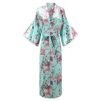 Didelis Dydis 3XL 4XL 5XL 6XL Chalatas Moterų Satin Ilgos Sleepwear Pižamą V-kaklo, Chalatas Kimono Suknelė Spausdinti Gėlių moteriškas chalatas