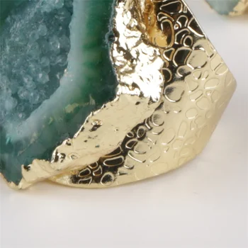 Didelis aukso ratlankio vintage retro žalia tamsiai žalia geode krištolo akmens gabalas granulių žavesio reguliuoti atidaryti kalti žiedas manžetai moters, vyro