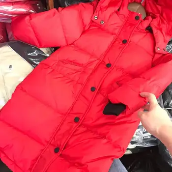Didmeninės Nauja vaikų žemyn paltai ilgai storesnis šiltų viršutinių drabužių siuvimas realios nuotraukos gobtuvu parko modis vaikams žiemos žemyn striukės Y2389