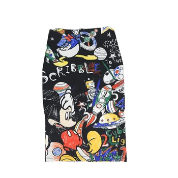 Disney Mickey Mouse mados aukštos juosmens krepšys klubo buvo plonas, animacinių filmų spausdinti pusė ilgio sijonas viduryje ilgis vieno-žingsnio sijonas moteris