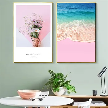 Drobė, Tapyba, Pink Gėlių, Plunksnų Šiaurės Plakatas Paplūdimio Sienos Menas Spausdinti Nuotrauką Kambarį Miegamųjų Namo 