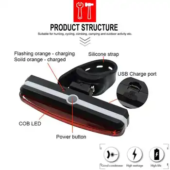 Dviračio Galinis Žibintas 6 Režimai USB Vandeniui MTB Kelių Dviratį Užpakaliniai Žibintai Raudona COB LED Dviračių Įspėjamieji Žibintai užpakalinis žibintas