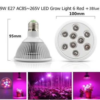 E27 9W 12W 24W Led Grow Light visą spektrą AC85-265V LED Augimo Lempos Lemputė Gėlių Hydroponic Sodo Augalų Raudona+Mėlyna