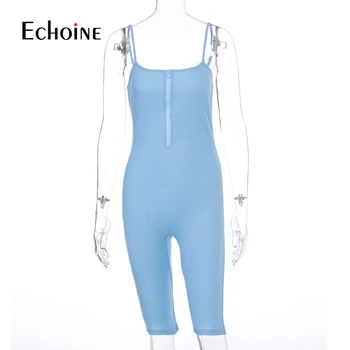 Echoine 2020 rankovių zip seksualus bodycon playsuit vasaros moterų mados streetwear komplektus atsitiktinis tampri, kūno tracksuit Kostiumas