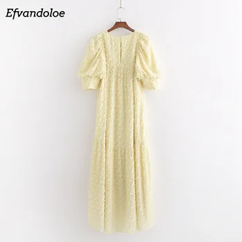 Efvandoloe Geltona Maxi Dress Ilga Elegantiška Sluoksniuotos Rankovėmis Moterys Šalis Vasaros Suknelės 2020 Skraiste