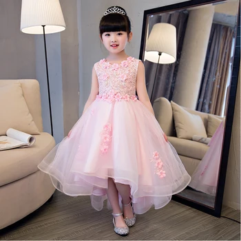 Elegantiškas Mergina Rožinė Nėriniai Vestuvių Suknelė Vasaros Rankovių Appliques Šalies Tiulio Princess Gimtadienio Suknelė Vaikų Pirmosios Komunijos Suknelė