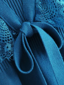 Elegantiškas moterų nėriniai ilgai knitwears 2020 m. rudens mados ponios, o kaklo megztiniai atsitiktinis lankas moterų knits merginos medvilnės megztinis