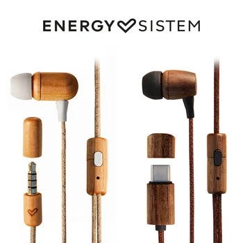 Energetikos Sistem Ausines Ekologinio(In-ear tvaraus medienos ausinių, cañamo kabelis) Mini jack 3.5 jungtis/USB Type-C jungtis