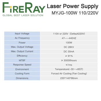 FireRay MYJG-100W 80-100W CO2 Lazerio Galios Tiekimo Kategorija CO2 Lazerinis Graviravimas ir Pjovimo Staklės