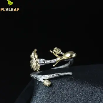 Flyleaf 925 Sterlingas Sidabro Sraigė Lotoso Lapai Atidaryti Žiedai Moterų Kūrybinis Dizainas Kinijos Nacionalinio Stiliaus Papuošalai