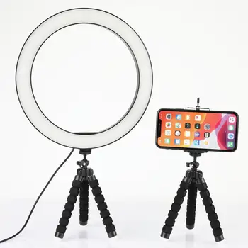 Fotografija LED Selfie Žiedas Šviesos 26CM Foto Telefono Lempa su Stalo Fotoaparato Trikojo Smartphne Laikiklis, Skirtas Makiažas Vaizdo Gyventi