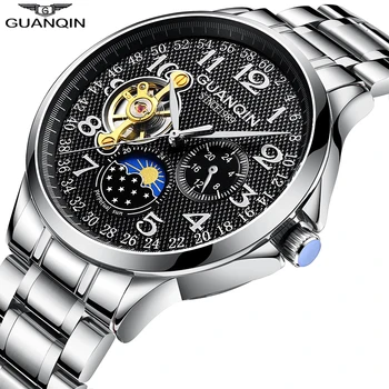 GUANQIN naujų laikrodžių vyrams, verslo Automatinis Tourbillon laikrodis atsparus vandeniui Mechaninė vyriški laikrodžiai top brand prabanga relogio masculino