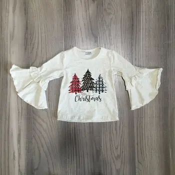 Girlymax kūdikių mergaičių žiemos raglans merginos Kalėdų marškinėliai mergaitėms varpas rankovėmis mergaitėms medis spausdinti raglans didmeninės