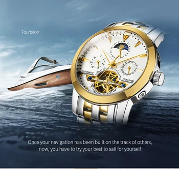 Guanqin GQ10028 Laikrodis Vyrams, Mechaninė Tourbillon Stiliaus Automatinė Vandeniui Nerūdijančio Plieno Dirželis Data Aukso Žiūrėti Erkek Kol Saati
