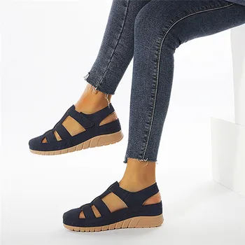HOVINGE 2020 m. moteris gladiatorių sandalai, batai natūralios odos tuščiaviduriai butas sandalai ponios atsitiktinis minkšto dugno vasaros bateliai moterims