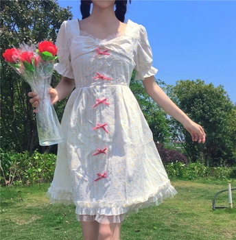 Harajuku Vasaros moterų Japonijos ins prancūzijos saldus cute girl dizaino prasme aikštėje apykaklės off-pečių Lolita dress Kawaii Mielas