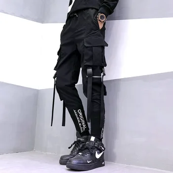 Hip-Hop Juostelės Haremo Kelnės Vyrams Streetwear Multi-Pocket Krovinių Ziajać Atsitiktinis Poilsiu Vyrų Harajuku Slim Fit Sweatpant Mens Kelnės
