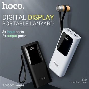 Hoco išorės baterija 10000 mAh mobiliojo galia banko dual USB išėjimas 2A nešiojamas baterija, įkroviklis, LED ekranas, 