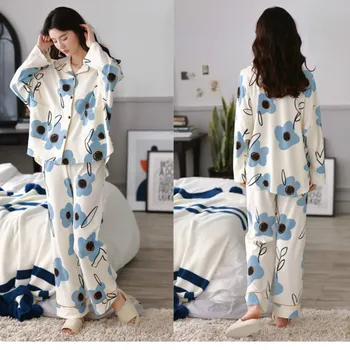 Homewear Žiemos Ponios Pižama Nustatyti Gėlių Spausdinti Ištaigingas Dėvėti Moterims Komfortą Prarasti Pižamos Femme Sleepwear Pijama De Mujer