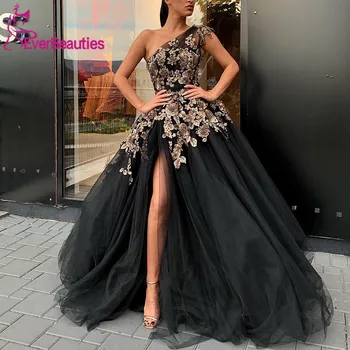 Ilgas Vakarines Sukneles 2020 Vieną Petį, Elegantiškas, Aukštos Kokybės Seksualus Aukštos Ritininės Saudo Arabija Juoda Oficialų Suknelė Chalatas De Soiree