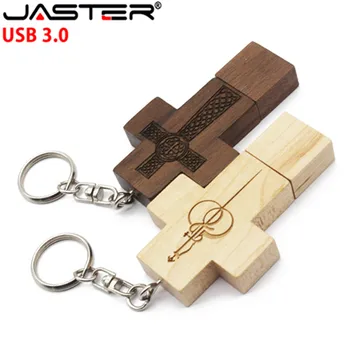 JASTER USB 3.0 nemokamai logotipą mediniai pendrive medinis Kryžius USB Flash Drive, memory stick 8GB 16GB 32GB keychain dovana