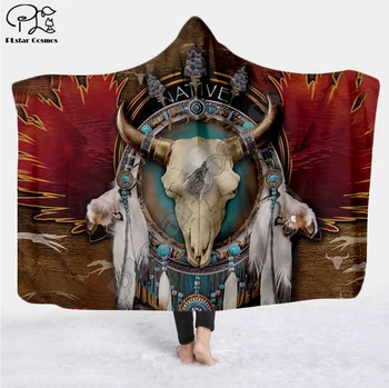 Juoda Vietinių Indėnų Lakotų Kaukolė buffalo soldier Gobtuvu Antklodė 3D full spausdinti Nešiojami Antklodė Suaugusiems Vaikams stiliaus-3