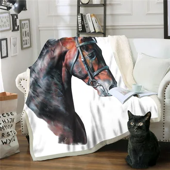 Juodos spalvos veikia arklio 3d vilnos antklodė 2 sluoksnių, šiltas išlaikyti mesti antklodę