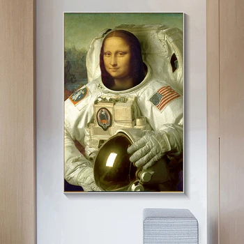 Juokinga Mona Liza Į kosmonauto kostiumas Drobė, Tapyba, Portretas, Plakatų ir grafikos Sienos Meno Nuotrauką Kambarį Namų Dekoro Cuadros