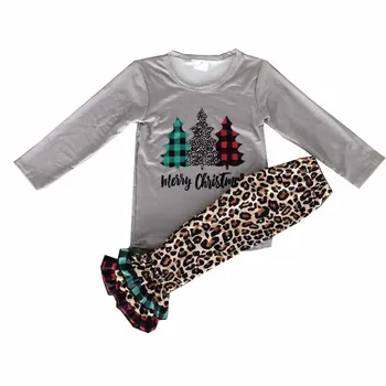 Kalėdų mergaičių ilgomis rankovėmis, komplektai, leopardas spausdinti žiemos komplektai kūdikių drabužiai mergaitėms