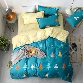 Kalėdų patalynės komplektas žalia gėlė antklode padengti nustatyti žiemos lova nustatyti medžio patalyne, 3/4pcs berniukų, mergaičių namų patalynės sielovados stilius