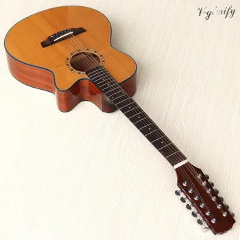 Kietas eglės top 12 string elektros akustinė gitara 40 colių natūralios spalvos blizgesio liaudies gitara su imtuvo funkcija