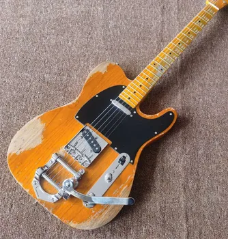 Kinijos gamykloje relikvijos elektrinė gitara , aukštos qulity geltona spalva įteikė reclics elektrinė gitara , kai kur nemokamas pristatymas