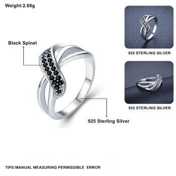 Klasikinis 2.9 g 925 Sterlingas Sidabro Fine Jewelry Dalyvavimas Juoda Spinel Vestuvinis Žiedas Moterims G036