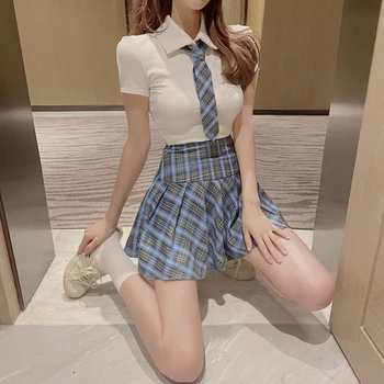 Korėjos Moterys Kostiumas Anime Cosplay Kostiumai, Studentų Mergaitės Mokyklinę Uniformą Pledas Sijonas Karinio Jūrų Laivyno Jūreivis Drabužių Seksualus, Dviejų Dalių Sijonas Rinkinys