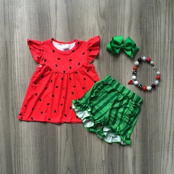 Kūdikių mergaičių vasaros drabužių vaikams mergaitėms raudona arbūzas drabužius vaisių komplektus merginų vasaros boutique drabužius su aksesuarais