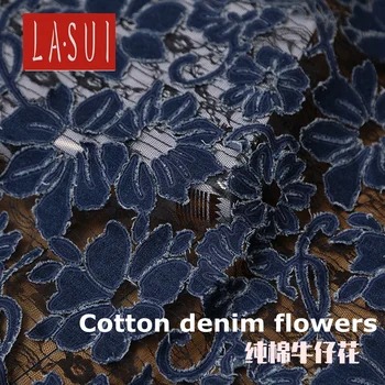 LASUI Naujas produktas 1 kiemas 2colors Jungtinės amerikos valstijos didelis high-end užsakymą medvilnės džinsinio audinio, siuvinėta mados nėrinių suknelė 