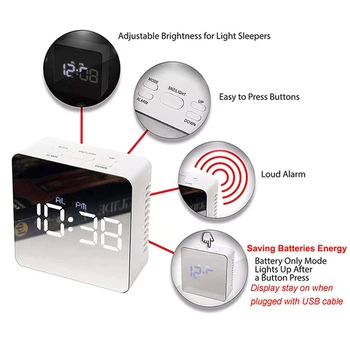LED Veidrodis, Žadintuvas su Dimeris Atidėti Temperatūros Funkciją, Miegamojo, Biuro Kelionės Skaitmeninių Namų Apdailos Laikrodis