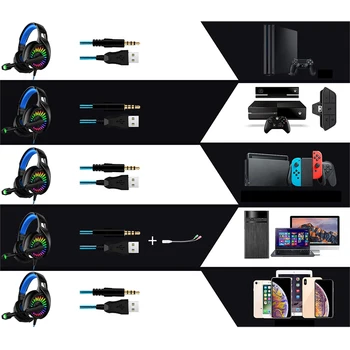 Laidinio Žaidimų Ausinės RGB Apšvietimas, Ausinės, laisvų Rankų įranga su Mikrofonu už PS4/Laptopa/Kompiuterio Tablet Žaidėjus su 4D Stereo