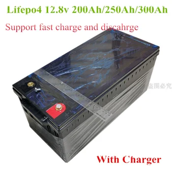 Lifepo4 12V 200AH baterija 12.8 v 12V 300AH 250Ah už 2500watt interver RV vėjo, saulės gatvės apšvietimo lempos galia + 20A įkroviklis