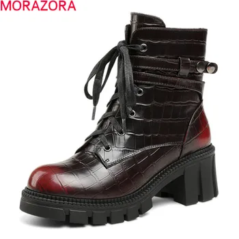MORAZORA 2020 Naują atvykimo batai moters natūralios odos batus, su mados nėriniai 2 spalvos, rudenį, žiemą moterų batai