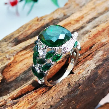 Mados Išskirtinį Žalias Stiklas Inkrustacijos Cirkonis Paukščių Vestuvinis Žiedas Vestuvių Papuošalai