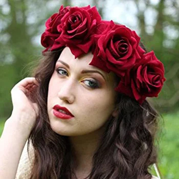Mados Mergaitė Gėlių Vainiką Rožių Gėlių Ekrano Užsklandą Hairband Vestuvių Plaukų Girliandą Plaukų Lankelis Vinjetė